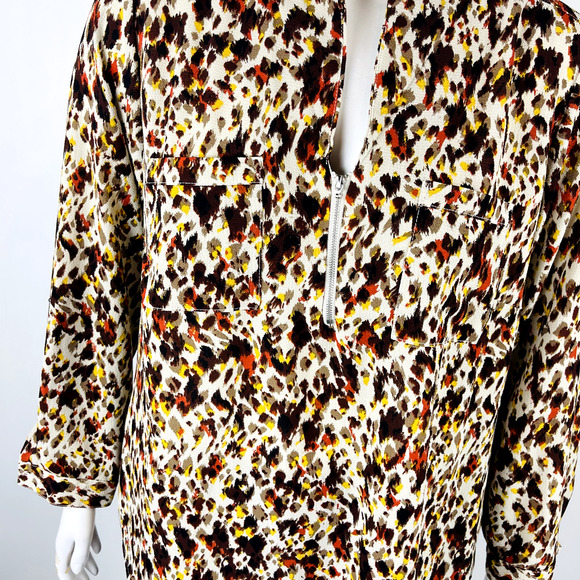 Valerie Stevens Womans Sz 2X Plus Blouse Brown Long Sleeve V Neck Animal - Picture 5 of 9